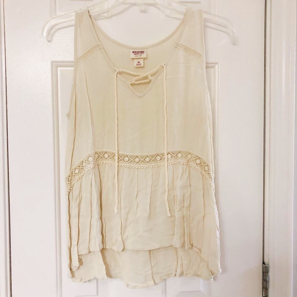 MOSSIMO • Boho Cream Crochet Tassel Knit Tank Top